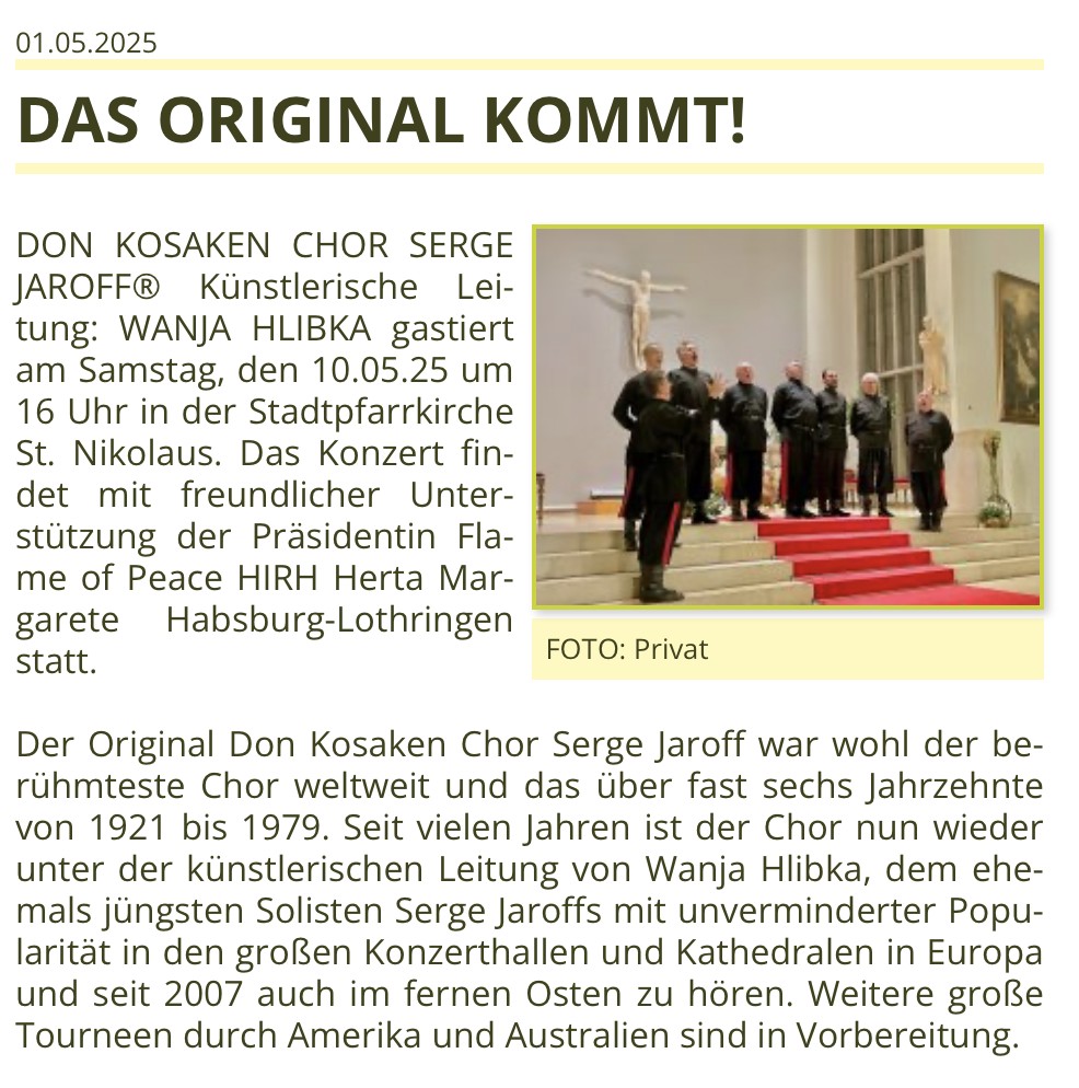 01.05.2025 - Info Verstantaltung DON KOSAKEN CHOR SERGE JAROFF®